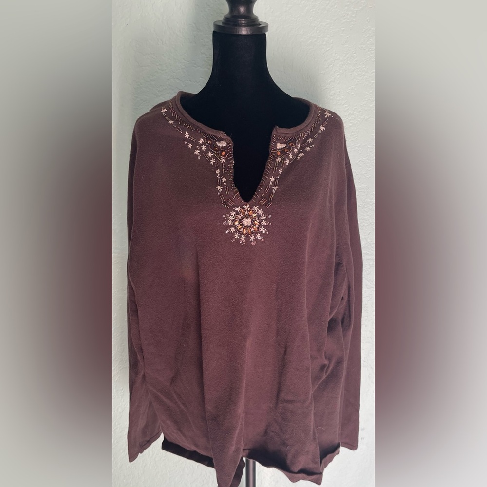Lane Bryant Chocolate Embroidered Top